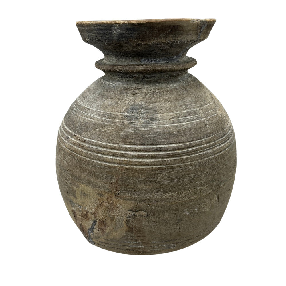 Vintage Round Wooden Vessel - Berbere Imports