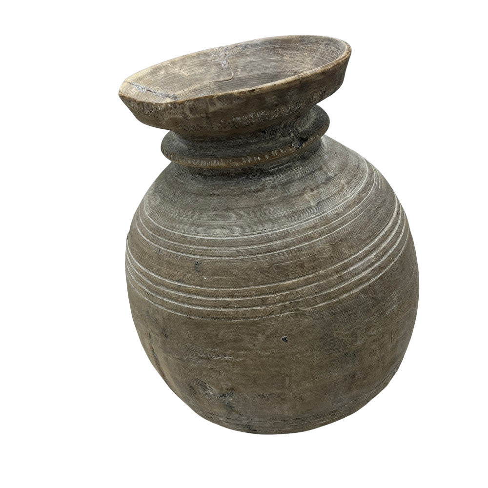 Vintage Round Wooden Vessel - Berbere Imports