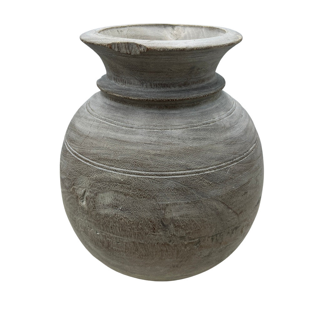 Vintage Round Wooden Vessel - Berbere Imports