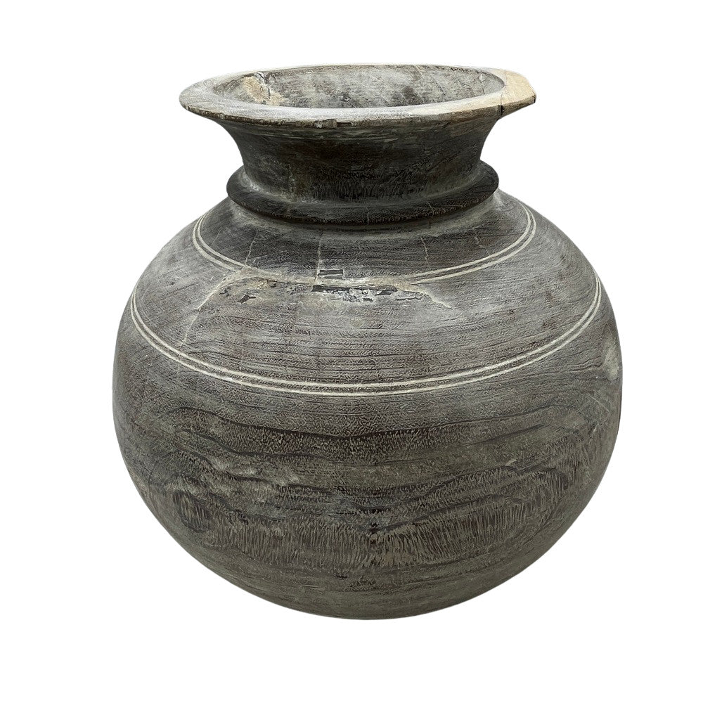 Vintage Round Wooden Vessel - Berbere Imports