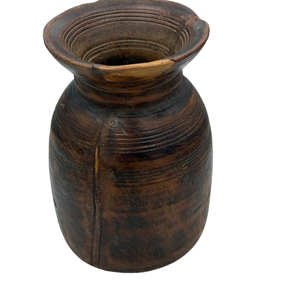 Vintage Indian Wooden Milk Pot - Berbere Imports