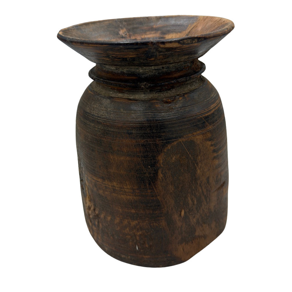 Vintage Indian Wooden Milk Pot - Berbere Imports