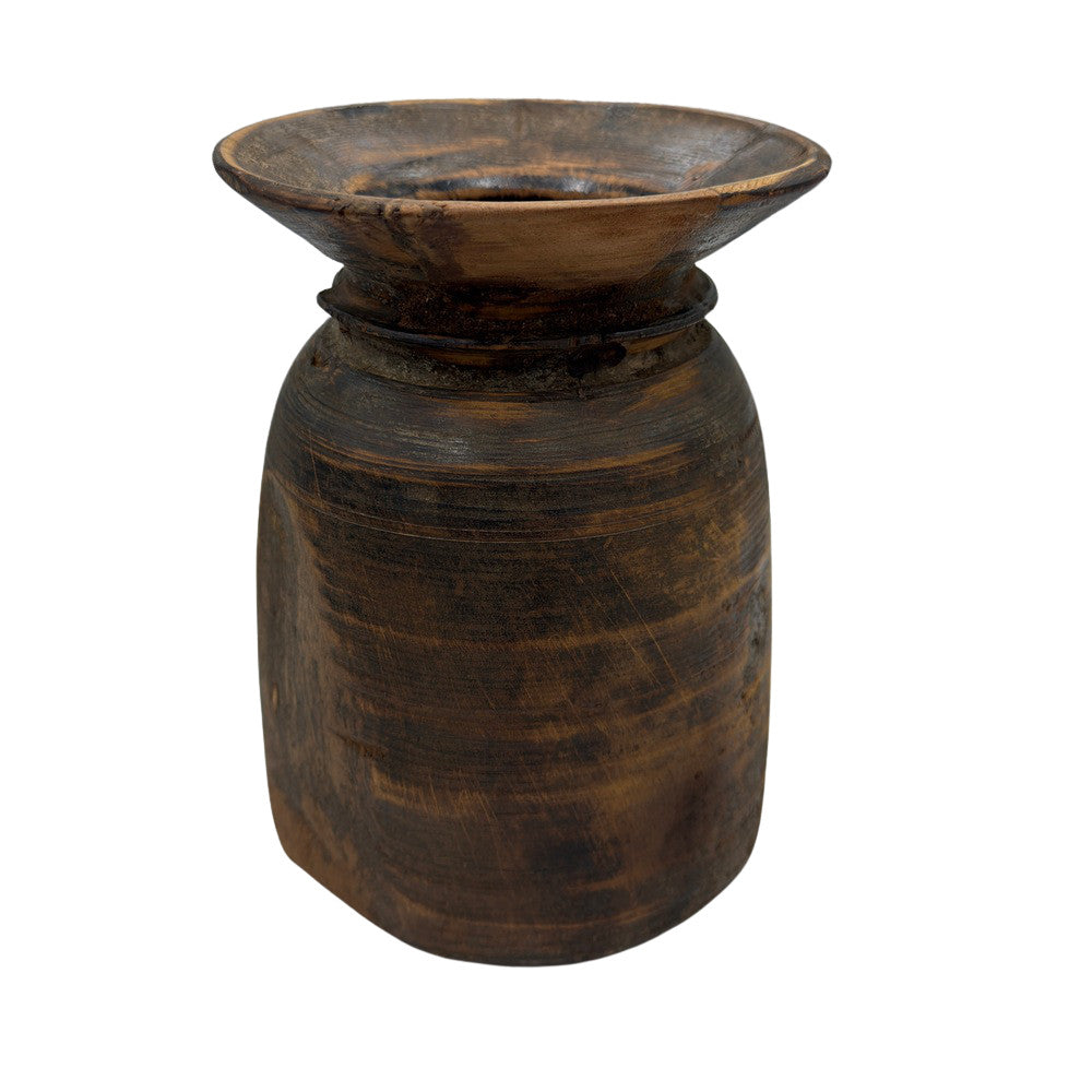 Vintage Indian Wooden Milk Pot - Berbere Imports