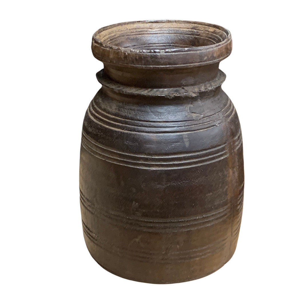 Vintage Indian Wooden Milk Pot - Berbere Imports