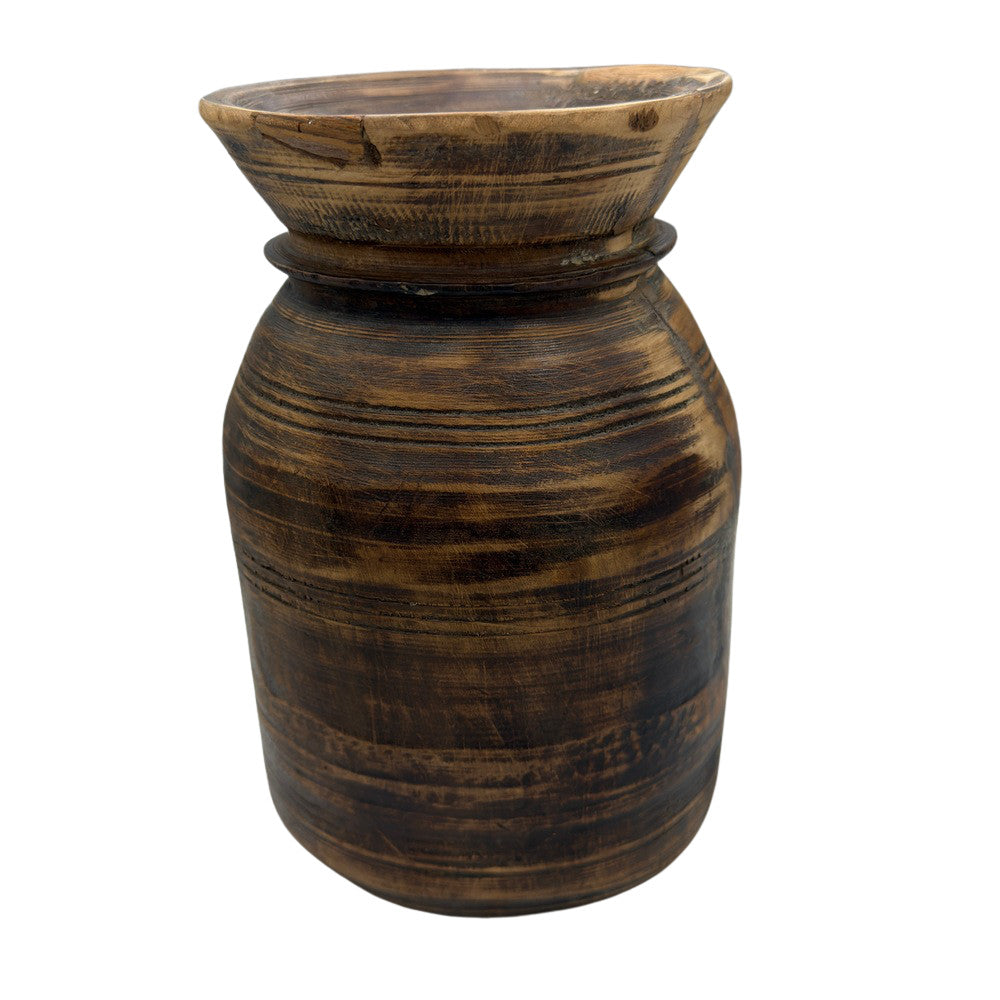 Vintage Indian Wooden Milk Pot - Berbere Imports