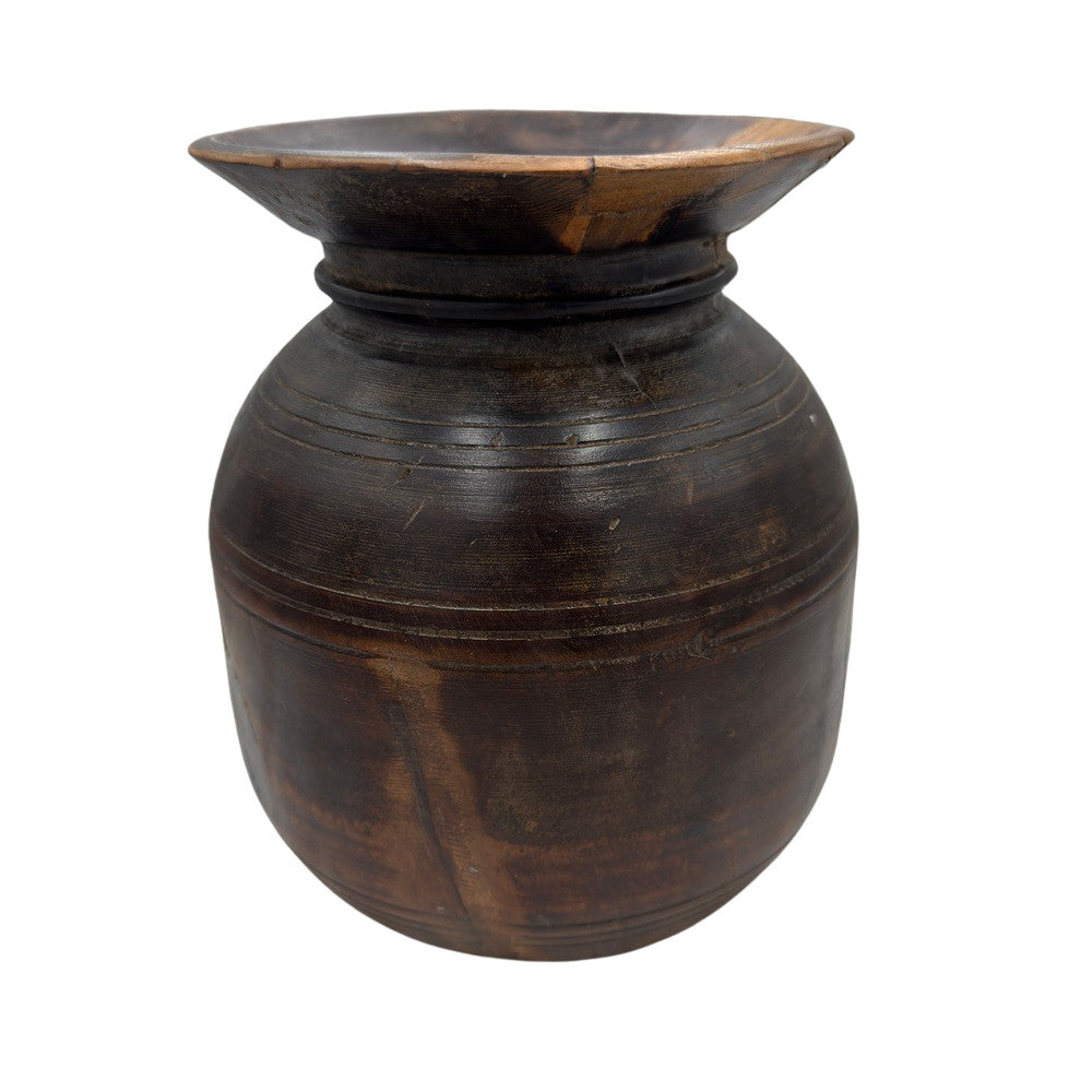 Vintage Indian Wooden Milk Pot - Berbere Imports