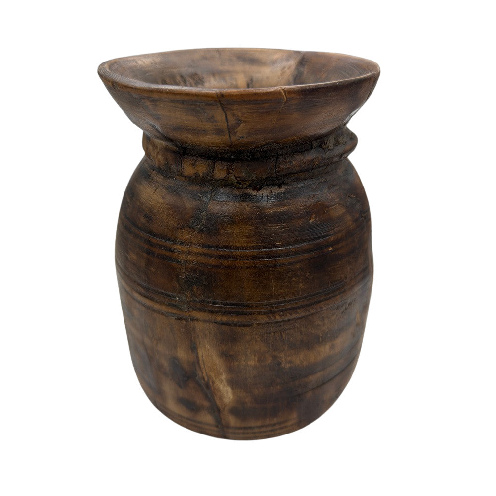 Vintage Indian Wooden Milk Pot - Berbere Imports