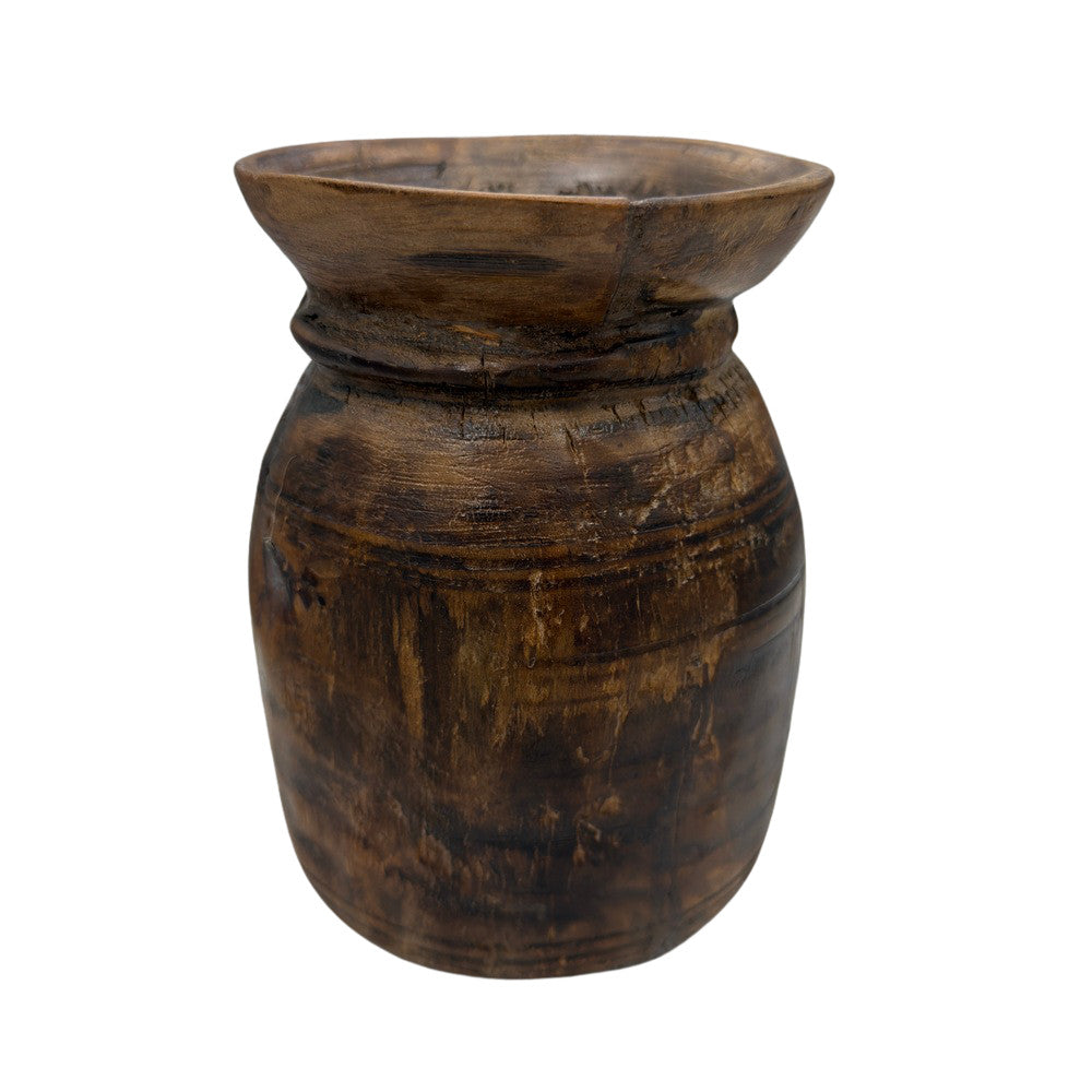 Vintage Indian Wooden Milk Pot - Berbere Imports