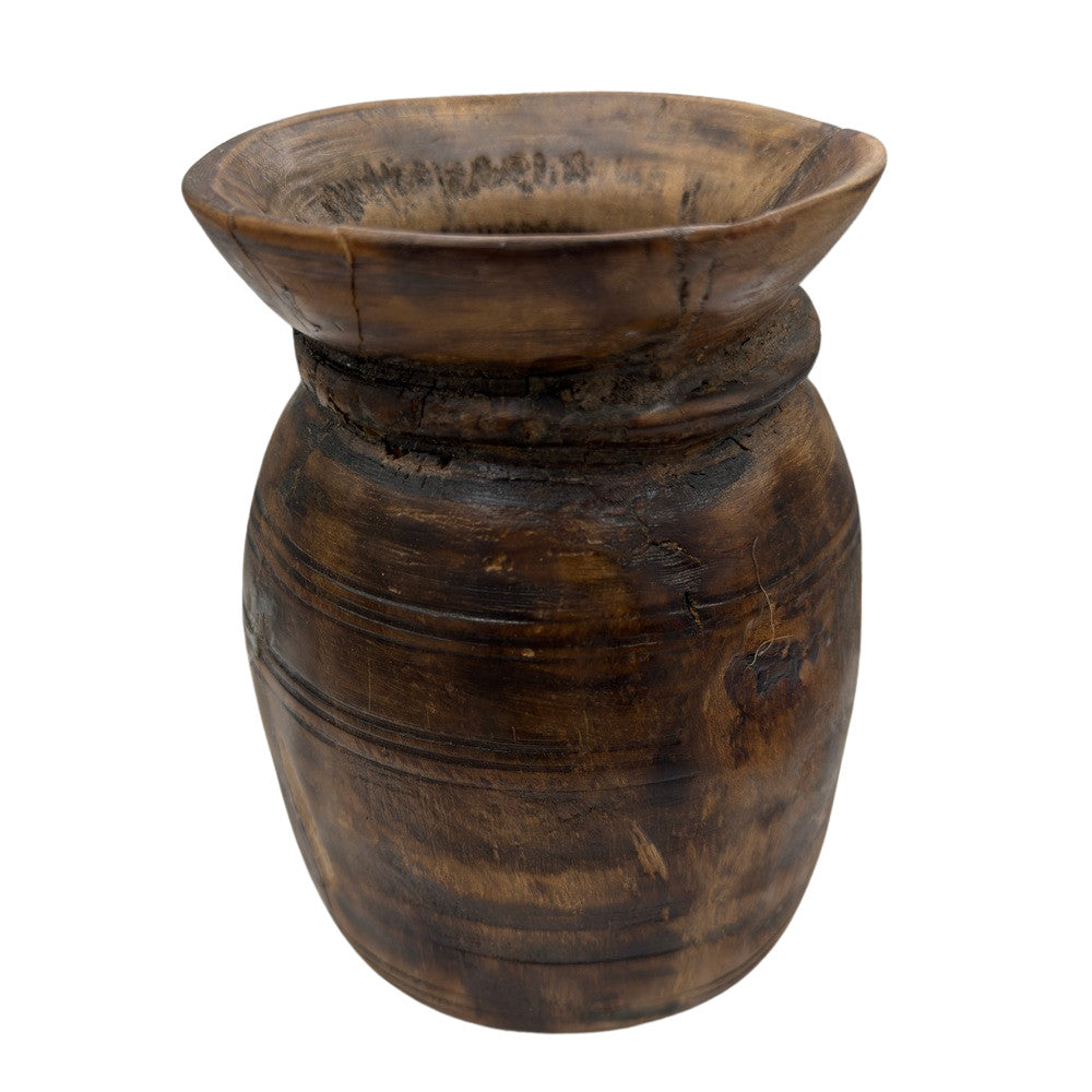 Vintage Indian Wooden Milk Pot - Berbere Imports