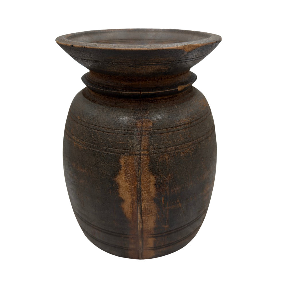 Vintage Indian Wooden Milk Pot - Berbere Imports