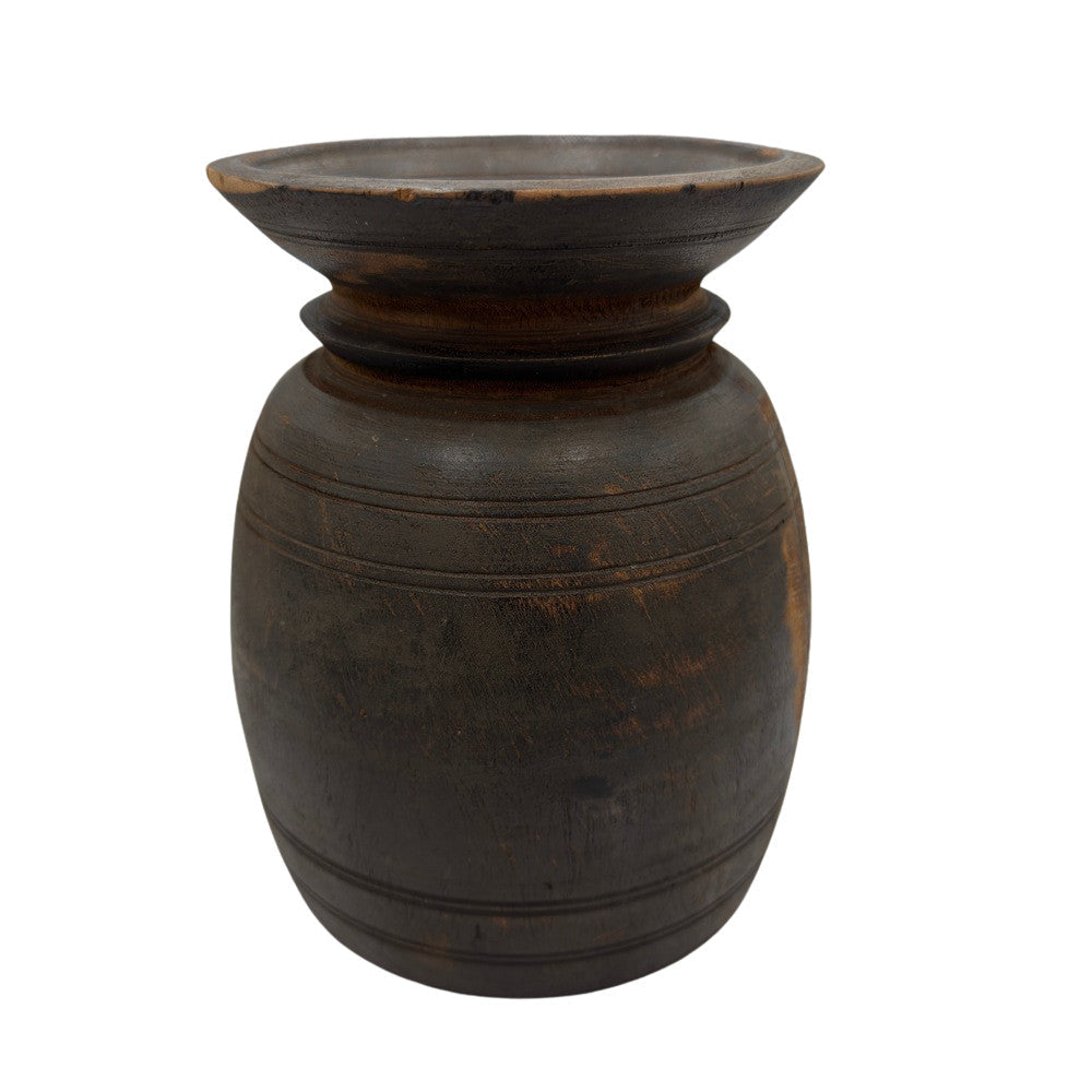 Vintage Indian Wooden Milk Pot - Berbere Imports