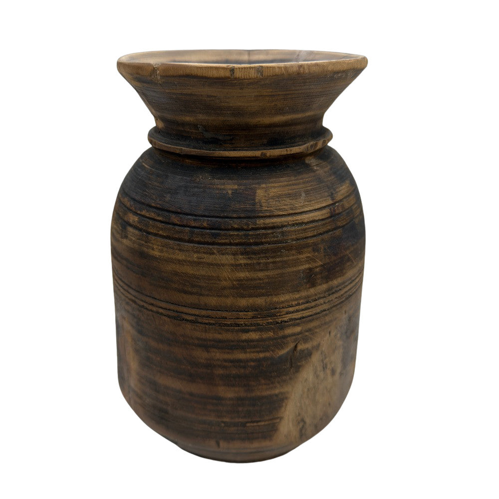 Vintage Indian Wooden Milk Pot - Berbere Imports