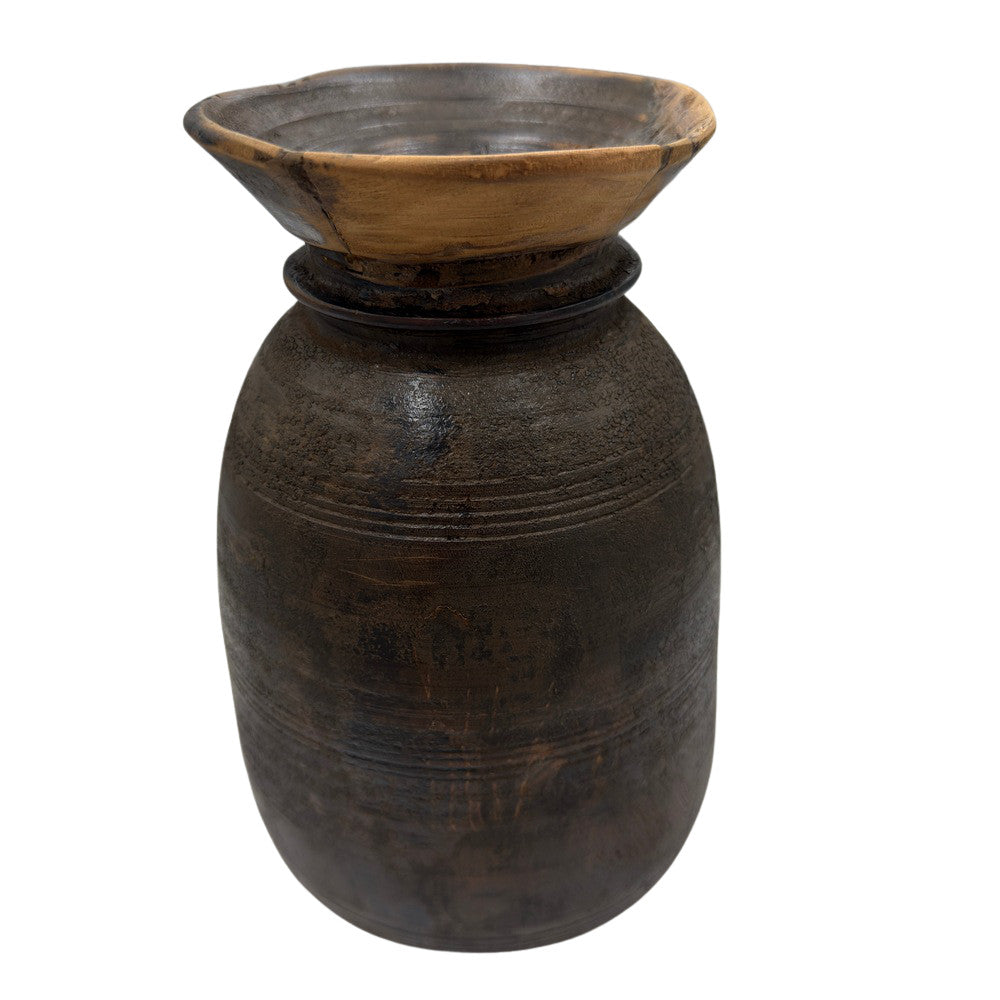 Vintage Indian Wooden Milk Pot - Berbere Imports