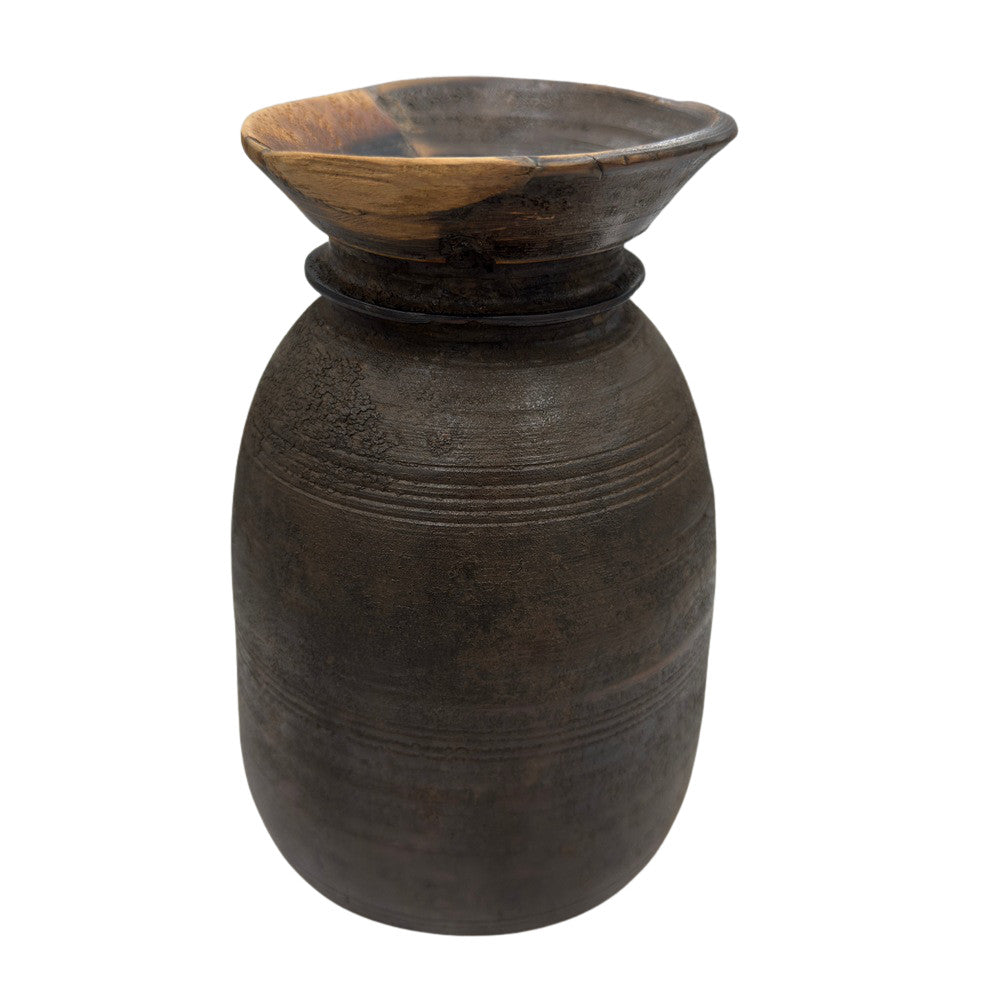 Vintage Indian Wooden Milk Pot - Berbere Imports