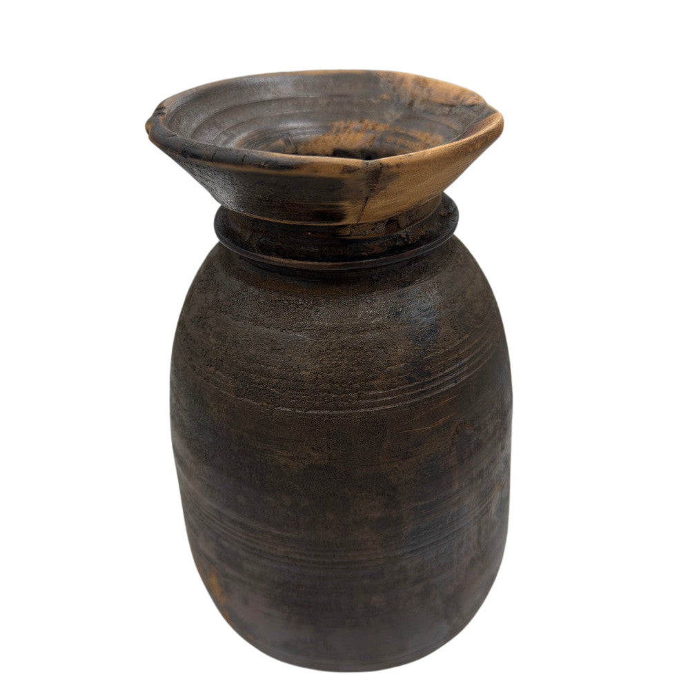 Vintage Indian Wooden Milk Pot - Berbere Imports