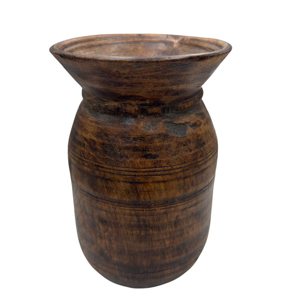 Vintage Indian Wooden Milk Pot - Berbere Imports