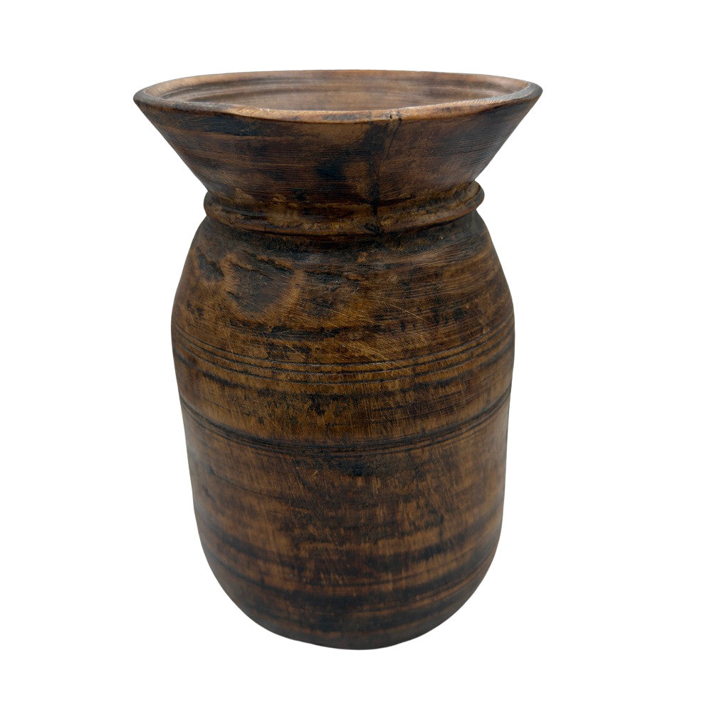 Vintage Indian Wooden Milk Pot - Berbere Imports