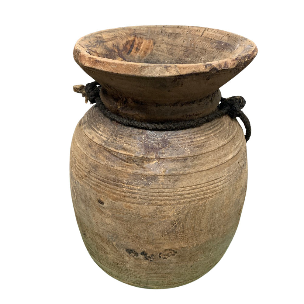 Vintage Indian Wooden Milk Pot - Berbere Imports