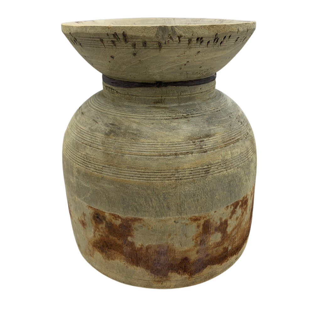 Vintage Indian Wooden Milk Pot - Berbere Imports