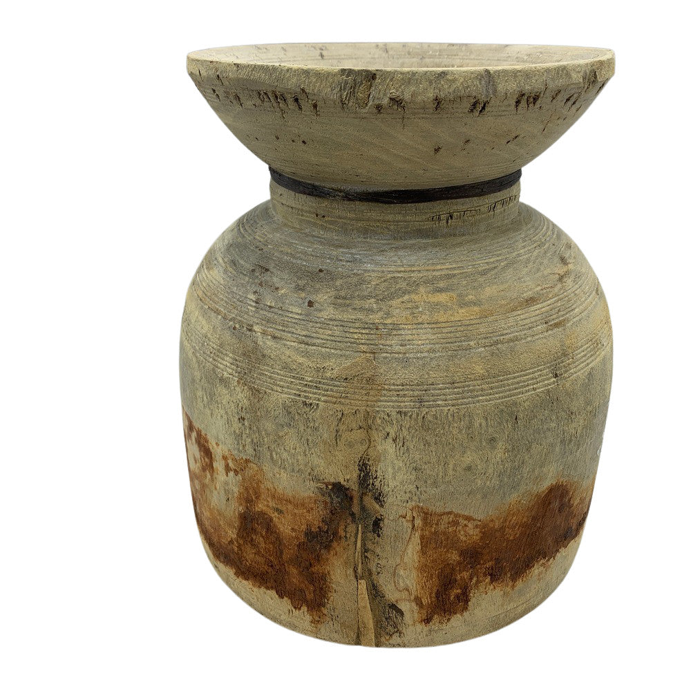 Vintage Indian Wooden Milk Pot - Berbere Imports