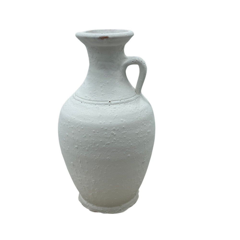 Single-Handle Terracotta Vessel - White Finish - Berbere Imports