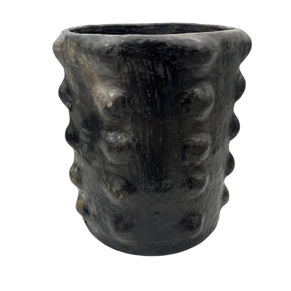 Sejnane Cylindrical Clay Bumpy Vessel - Dark Medium - Berbere Imports