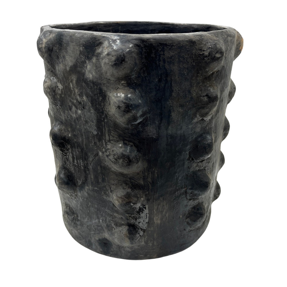 Sejnane Cylindrical Clay Bumpy Vessel - Dark Medium - Berbere Imports