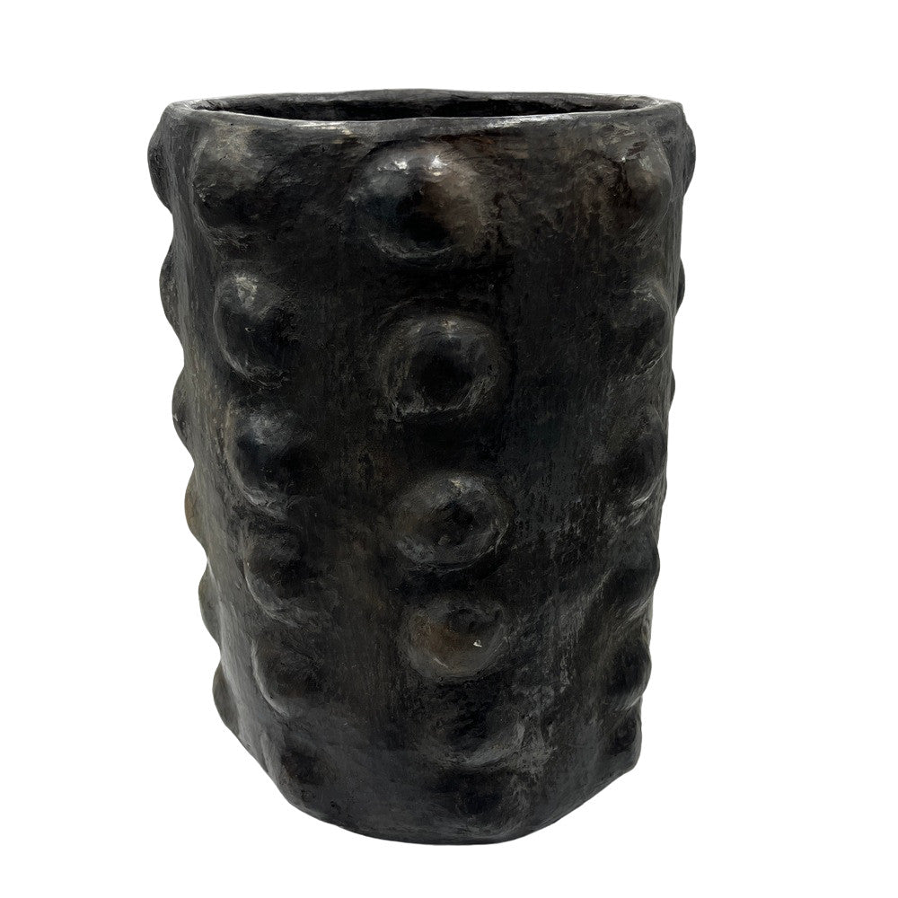 Sejnane Cylindrical Clay Bumpy Vessel - Dark Large - Berbere Imports