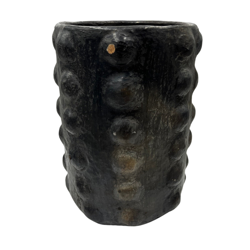 Sejnane Cylindrical Clay Bumpy Vessel - Dark Large - Berbere Imports