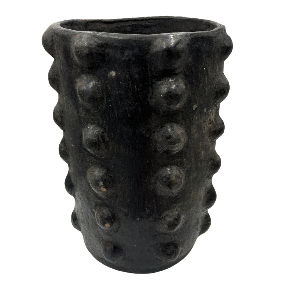 Sejnane Cylindrical Clay Bumpy Vessel - Dark Large - Berbere Imports