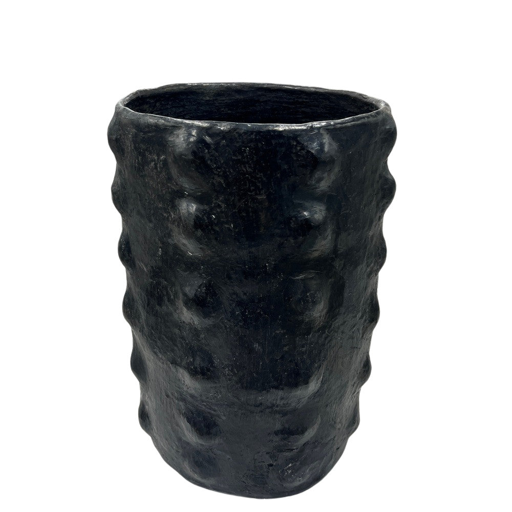 Sejnane Cylindrical Clay Bumpy Vessel - Dark Large - Berbere Imports