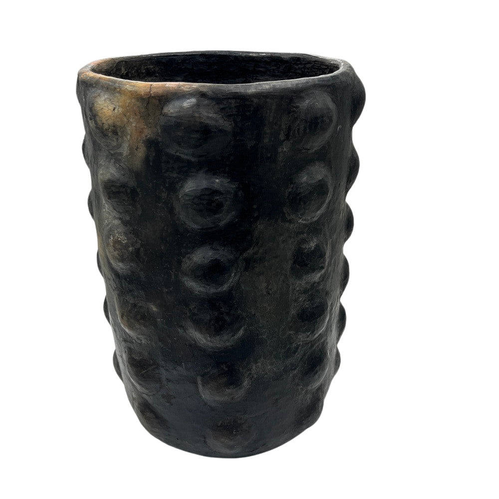 Sejnane Cylindrical Clay Bumpy Vessel - Dark Large - Berbere Imports