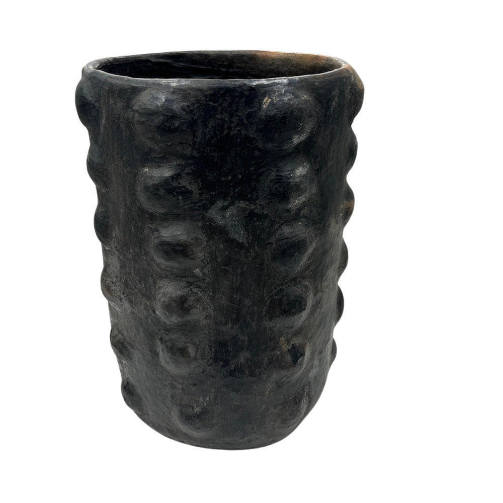 Sejnane Cylindrical Clay Bumpy Vessel - Dark Large - Berbere Imports