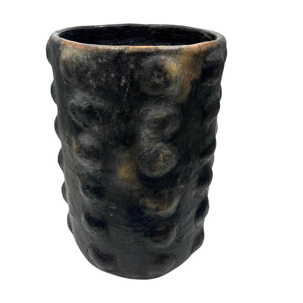 Sejnane Cylindrical Clay Bumpy Vessel - Dark Large - Berbere Imports