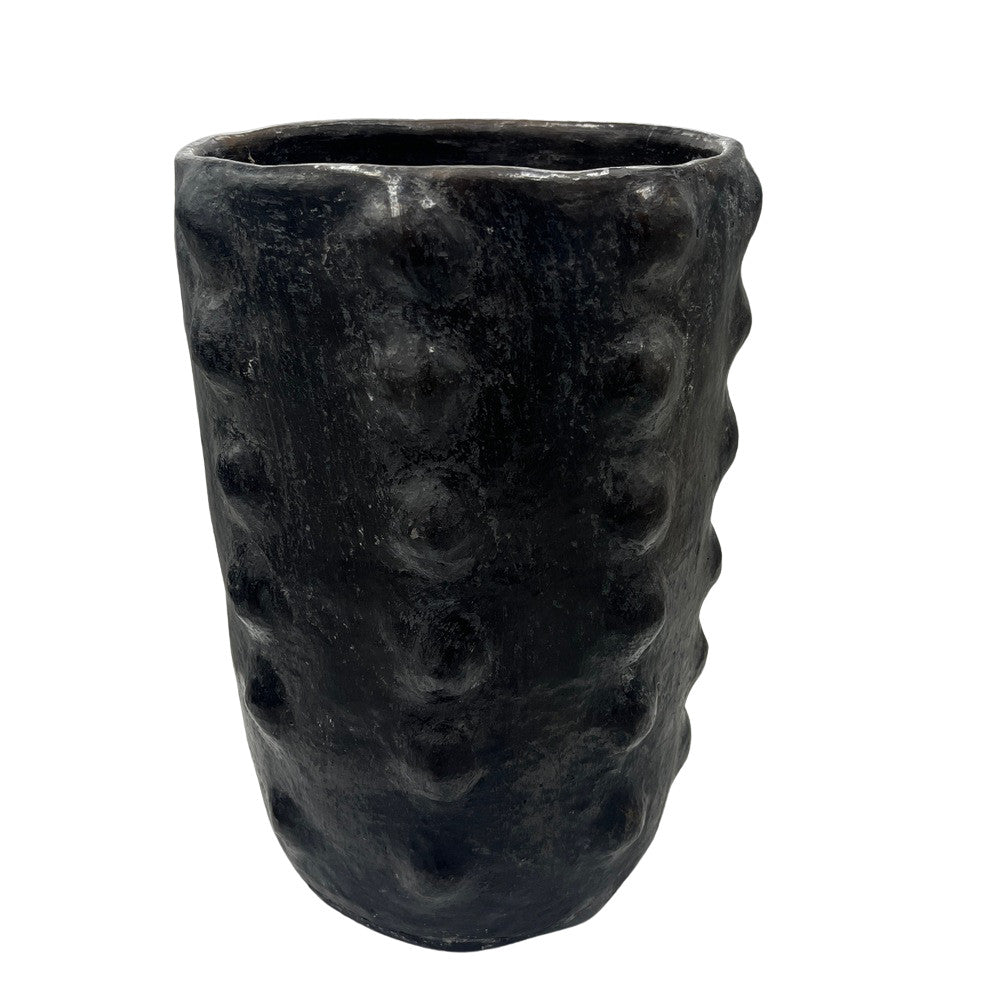 Sejnane Cylindrical Clay Bumpy Vessel - Dark Large - Berbere Imports