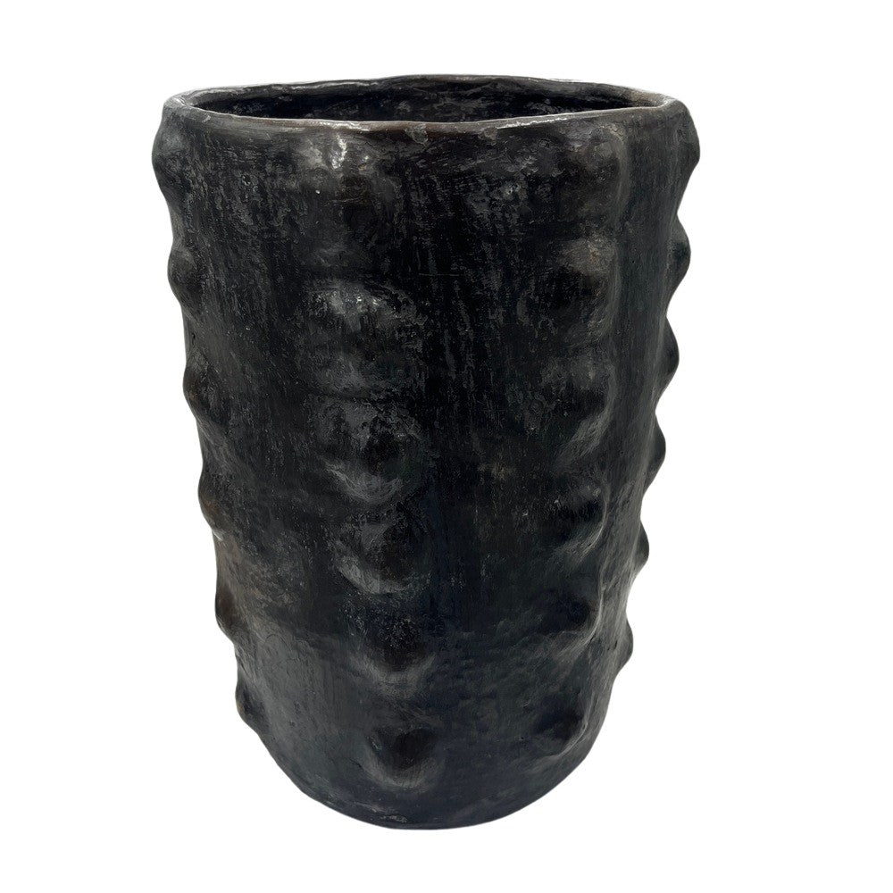 Sejnane Cylindrical Clay Bumpy Vessel - Dark Large - Berbere Imports