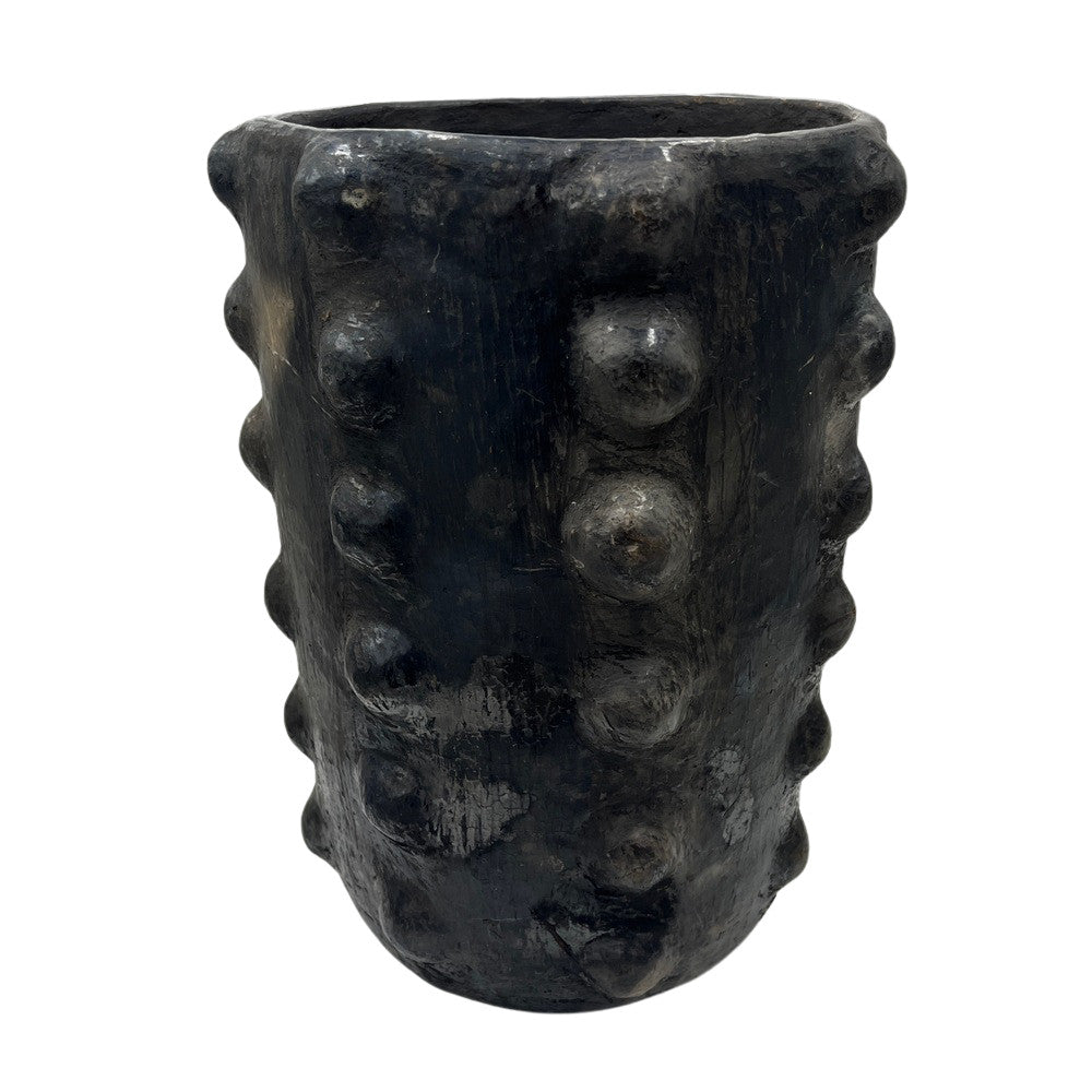 Sejnane Cylindrical Clay Bumpy Vessel - Dark Large - Berbere Imports