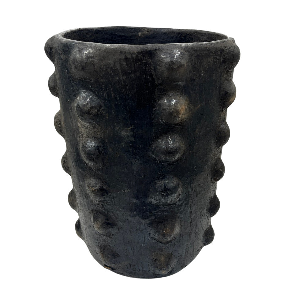 Sejnane Cylindrical Clay Bumpy Vessel - Dark Large - Berbere Imports