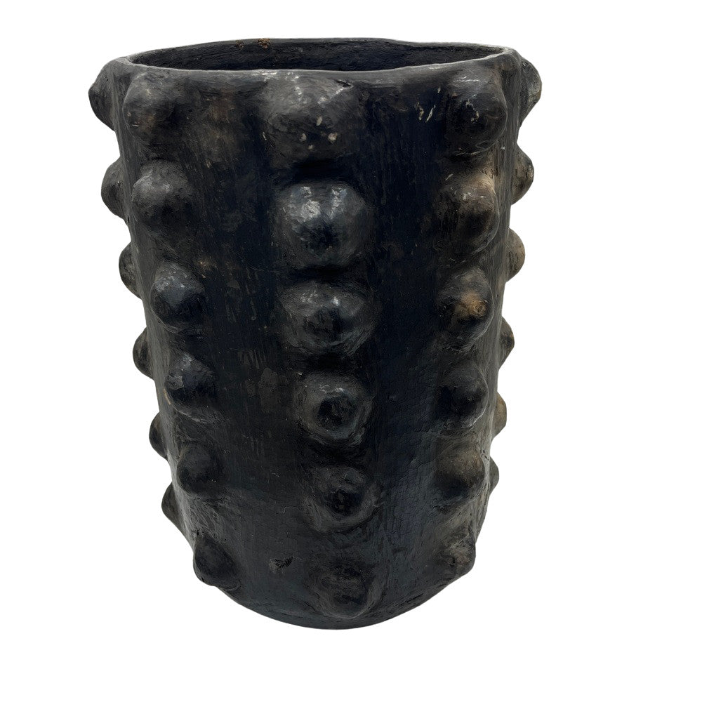 Sejnane Cylindrical Clay Bumpy Vessel - Dark Large - Berbere Imports