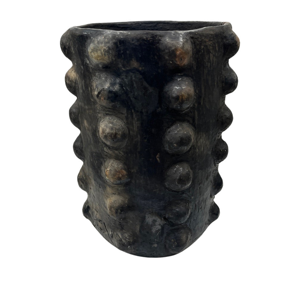 Sejnane Cylindrical Clay Bumpy Vessel - Dark Large - Berbere Imports