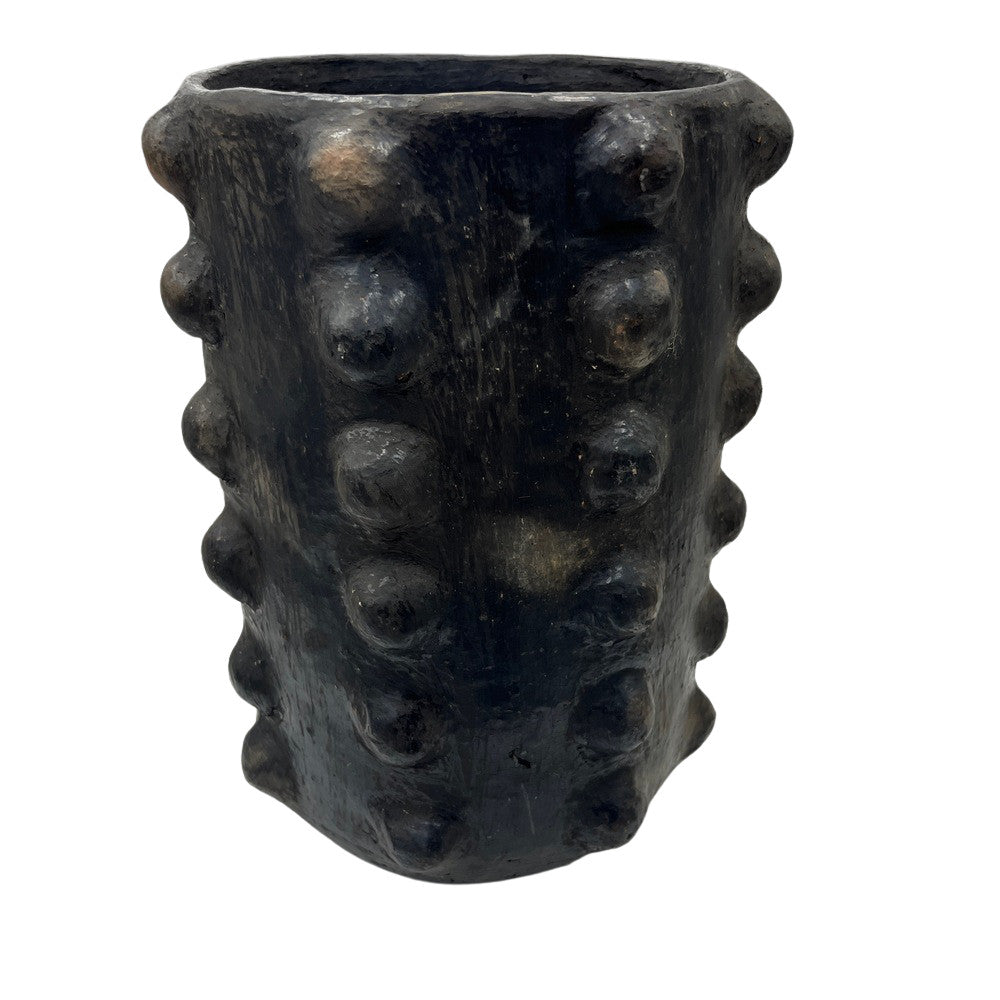 Sejnane Cylindrical Clay Bumpy Vessel - Dark Large - Berbere Imports