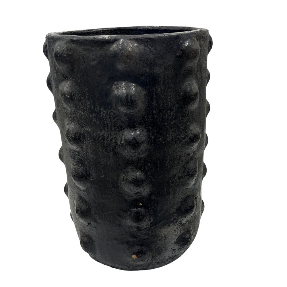 Sejnane Cylindrical Clay Bumpy Vessel - Dark Large - Berbere Imports