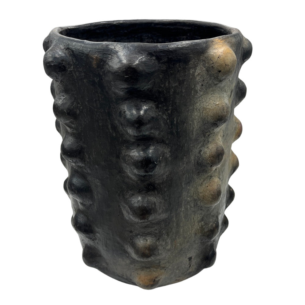 Sejnane Cylindrical Clay Bumpy Vessel - Dark Large - Berbere Imports