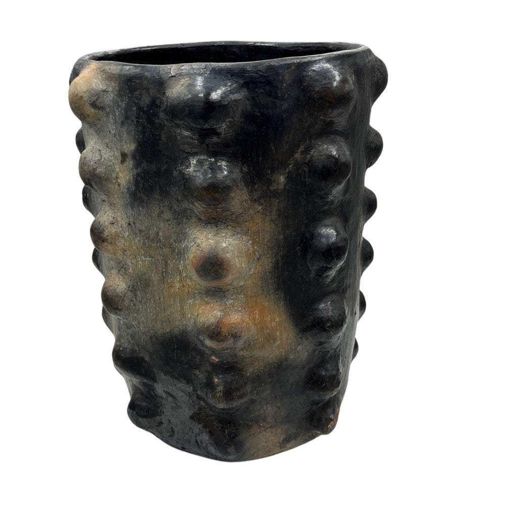 Sejnane Cylindrical Clay Bumpy Vessel - Dark Large - Berbere Imports