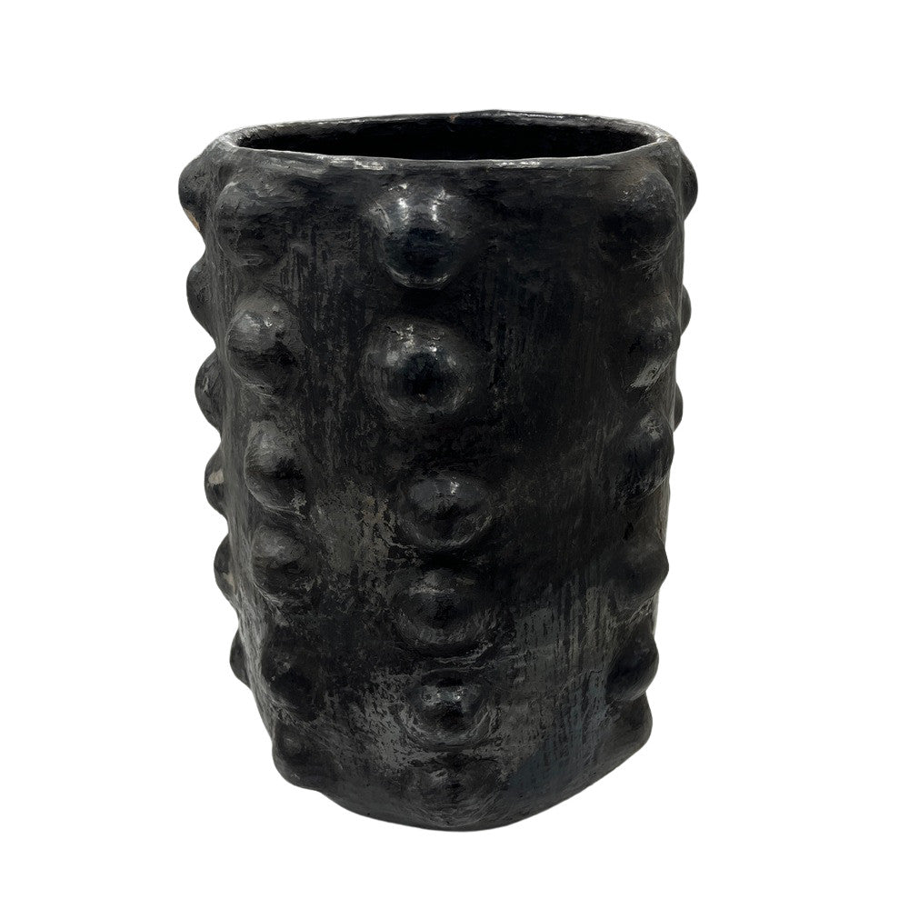 Sejnane Cylindrical Clay Bumpy Vessel - Dark Large - Berbere Imports