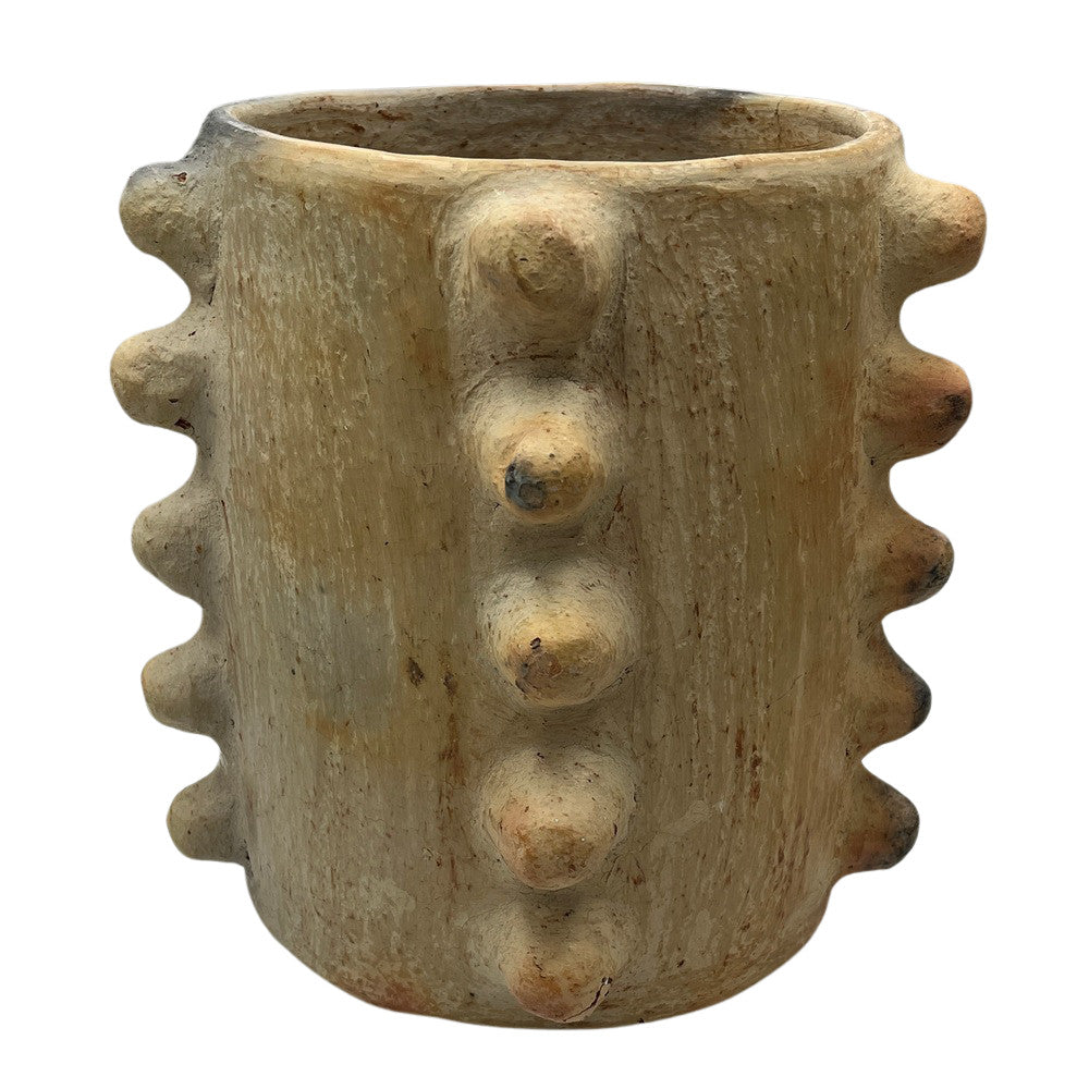 Sejnane Cylindrical Clay Bumpy Vessel - Light Medium - Berbere Imports