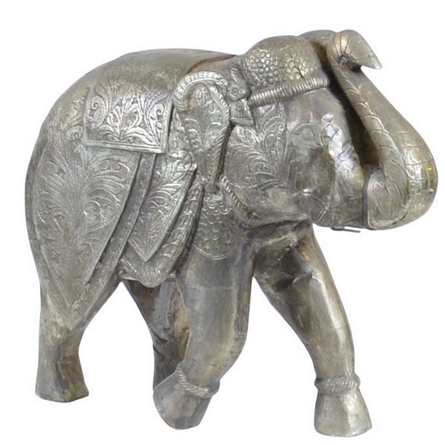 Vintage Indian Wooden Elephant W/ Embossed Metal - Berbere Imports