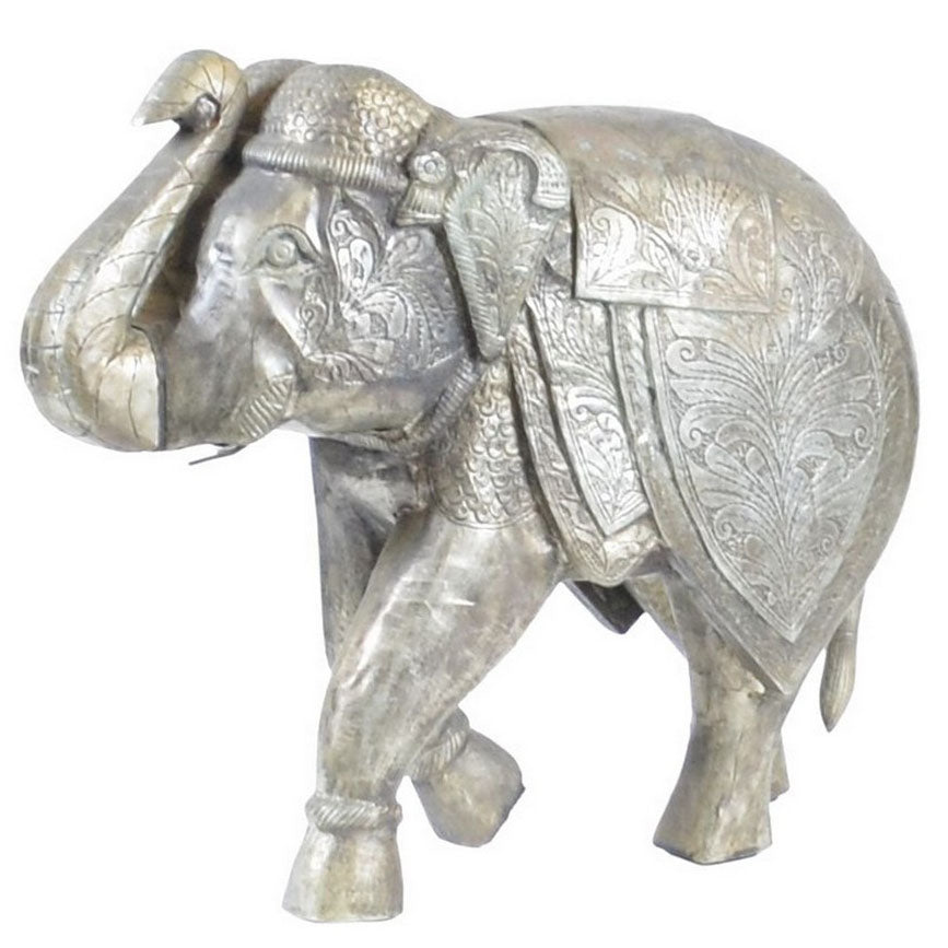 Vintage Indian Wooden Elephant W/ Embossed Metal - Berbere Imports