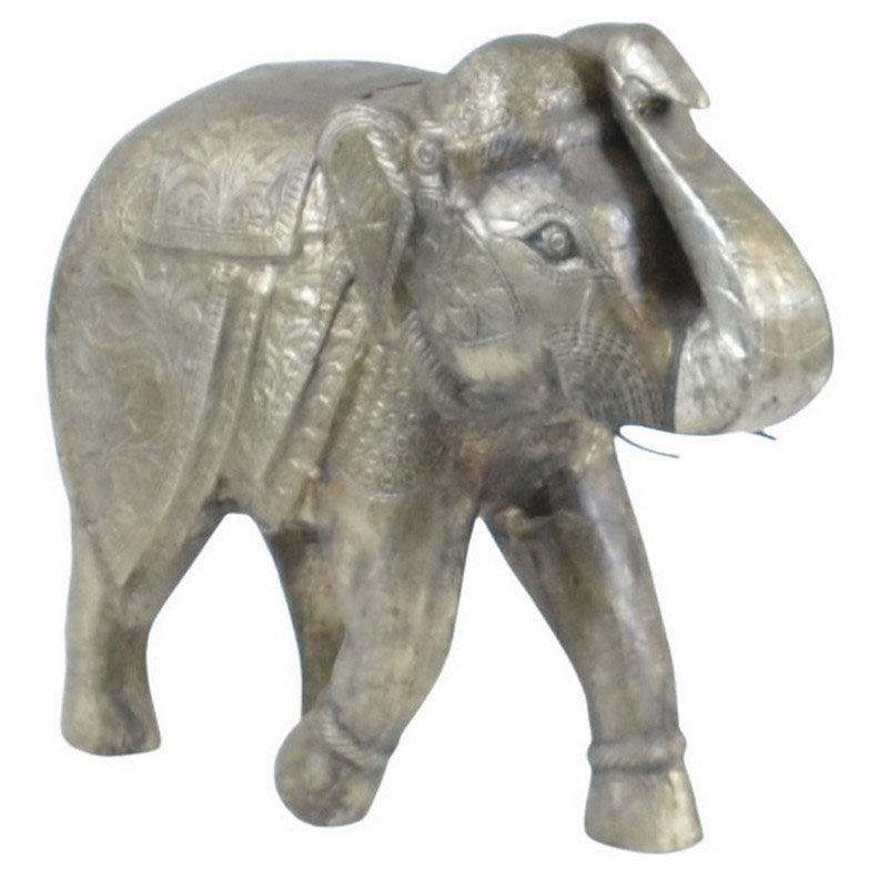 Vintage Indian Wooden Elephant W/ Embossed Metal - Berbere Imports