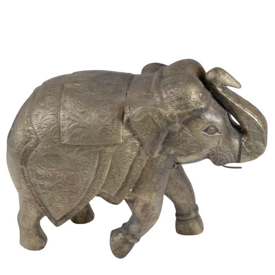 Vintage Indian Wooden Elephant W/ Embossed Metal - Berbere Imports